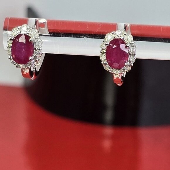 925 Sterling Silver Set, Ring & Earrings with Natural Ruby & NATURAL 52 DIAMONDS - Picture 11 of 14